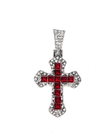 Crimson Edge Freezing Iced Cross 14k white gold Pendant