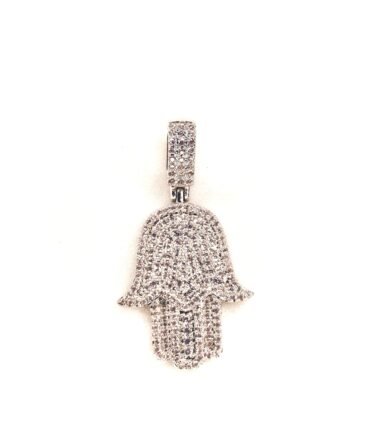 Hamsa Hand Frozen Iced Cross in 14k white gold with rope chain