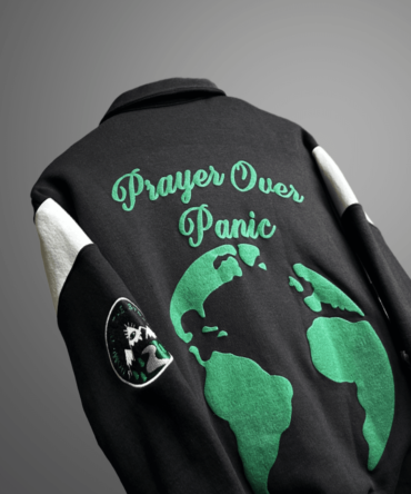 PRAYER OVER PANIC VARSITY JACKET