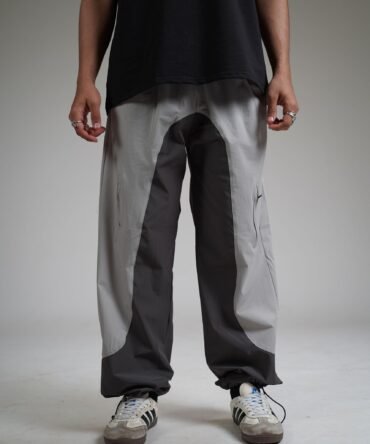 Ice Grey Panel Parachute Pants